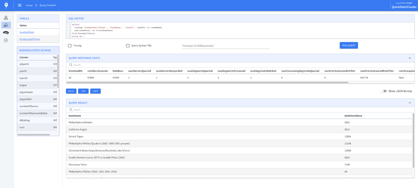 Apache Pinot Query Console view Apache Pinot Query Console view