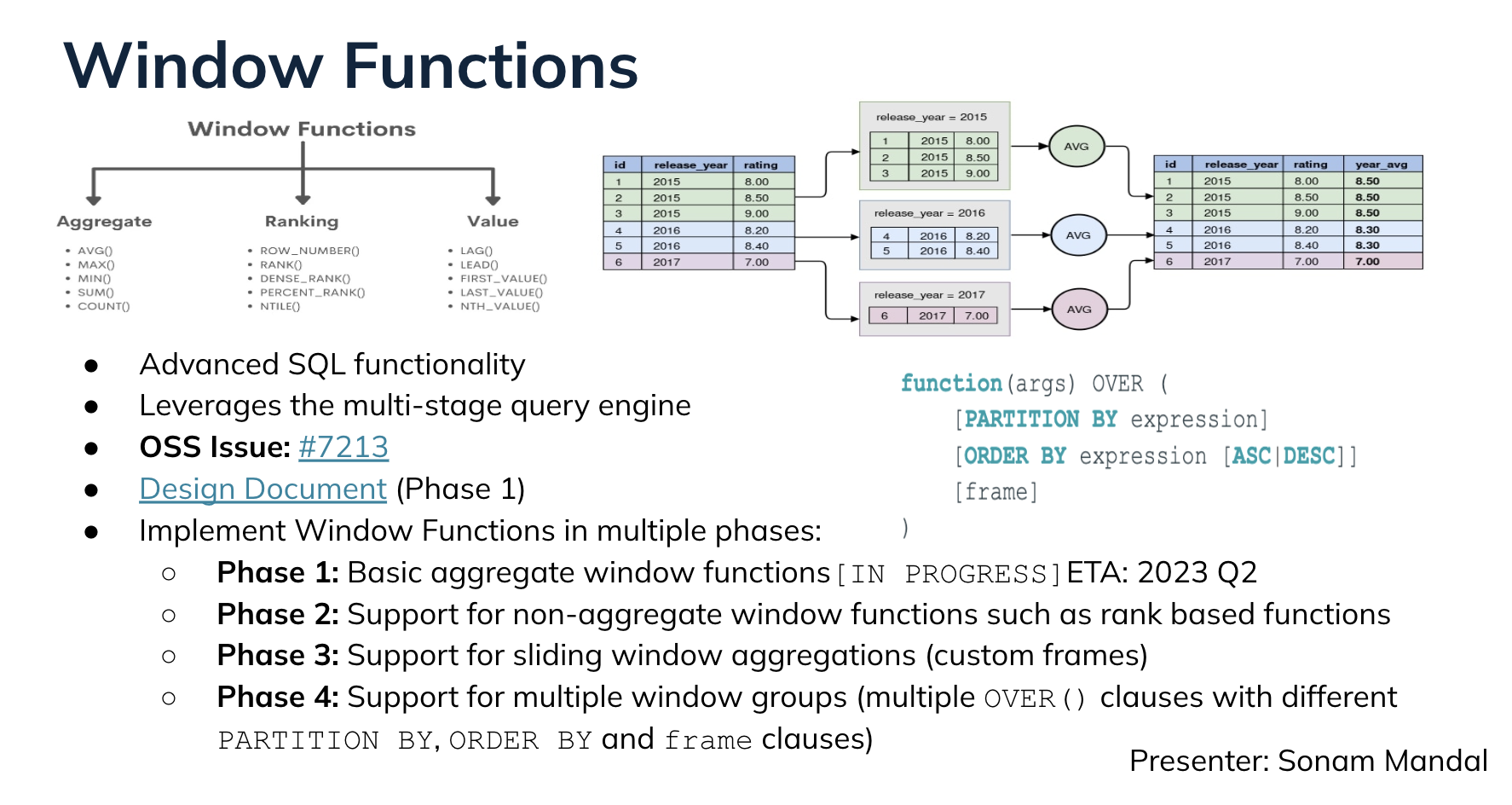 Apache Pinot Window Functions 2023 Apache Pinot Window Functions 2023