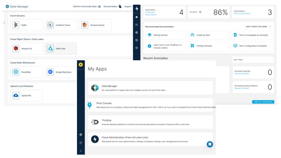 Interface Screenshots of StarTree Cloud interfaces for data ingestion